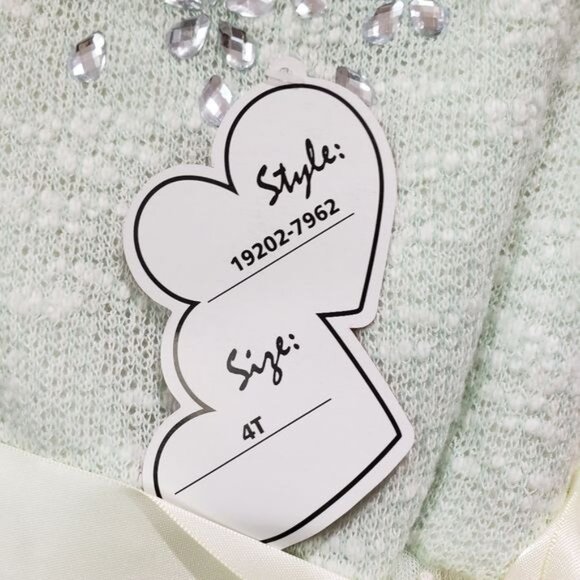 RMLA Girls Holiday Dress with sweater knit upper and jewels, mint green, size 3T - Picture 4 of 7